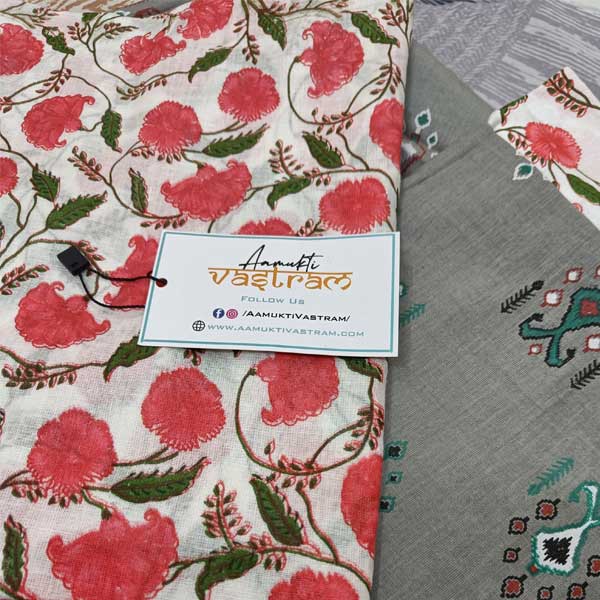 Gray color Top With White Printed Bottom With Mulmul Dupatta