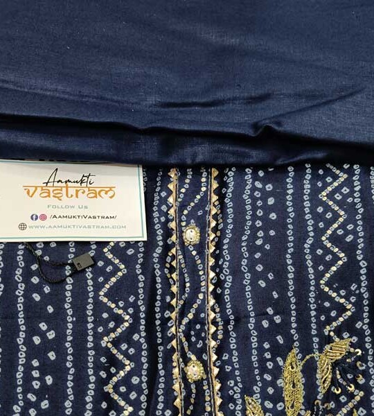 Blue Modal Silk Top With Cotton Bottom With Chiffon Dupatta